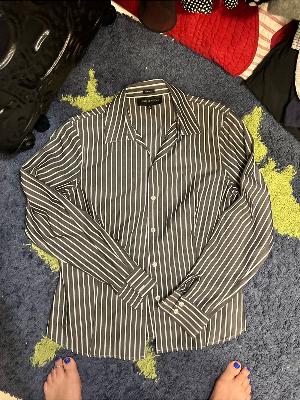 Jones New York Women’s Black & White Striped Non-Iron Dress Shirt